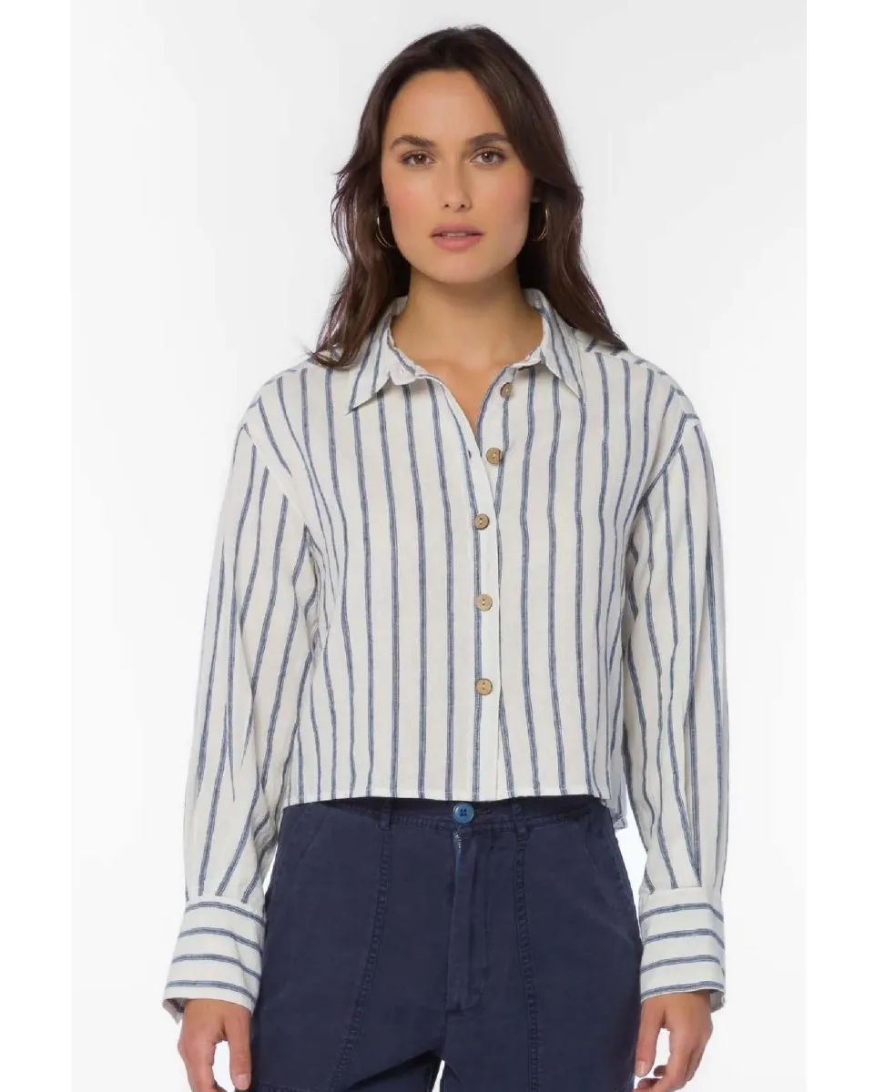 Summerlyn Long Sleeve Button Up Navy Stripe Shirt