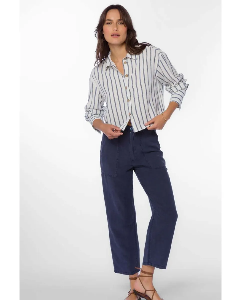 Summerlyn Long Sleeve Button Up Navy Stripe Shirt