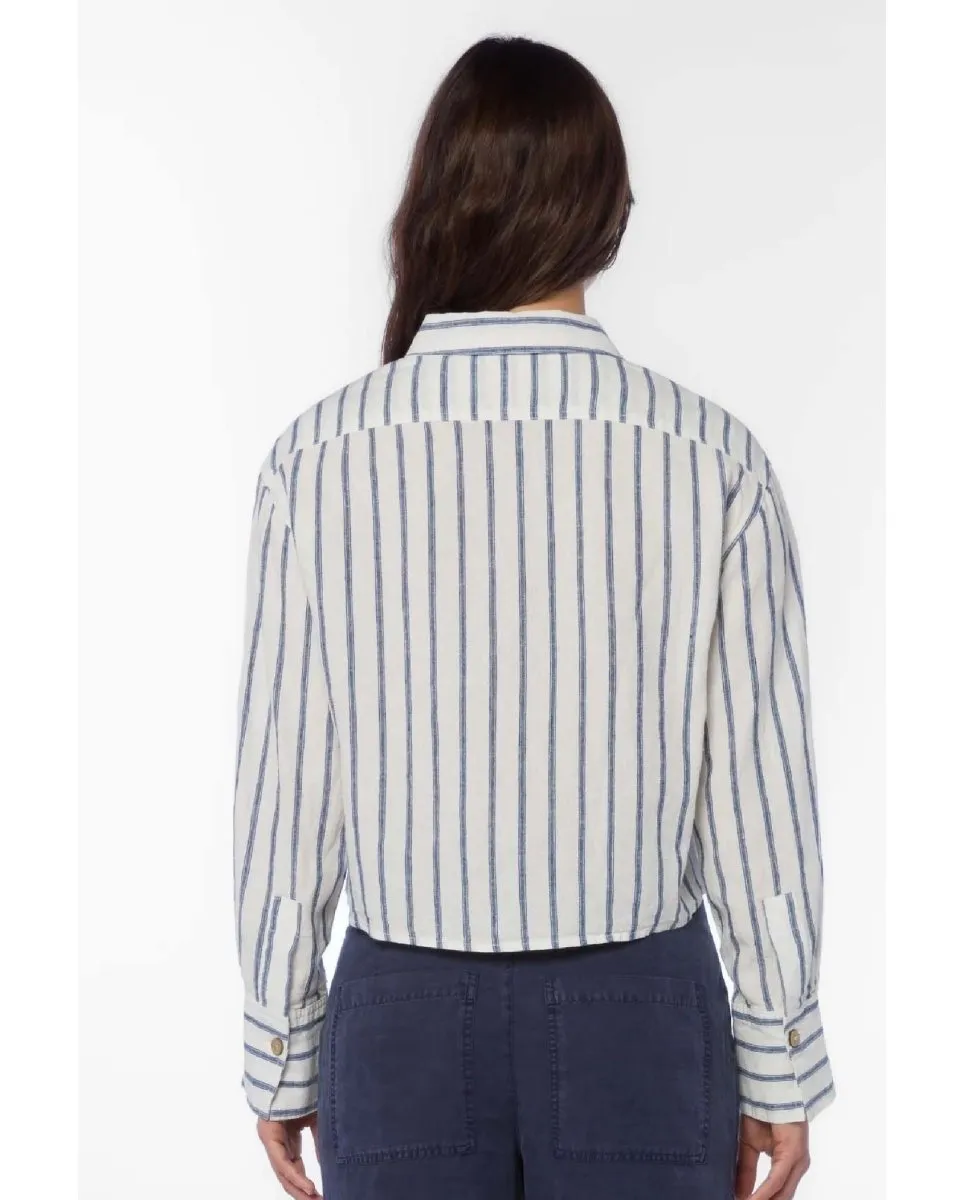 Summerlyn Long Sleeve Button Up Navy Stripe Shirt