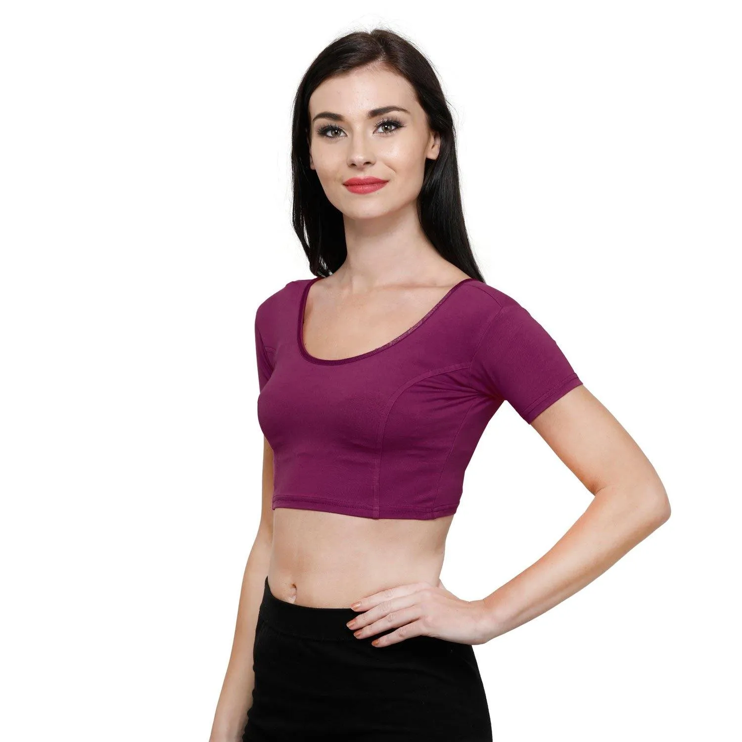 Vami Women's Cotton Stretchable Readymade Blouses - Violet