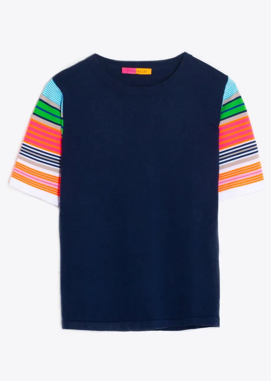 Vilagallo Navy & Multi Striped Knitwear