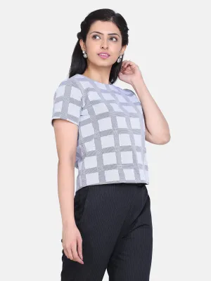 Windowpane Check Box Top - Light Grey