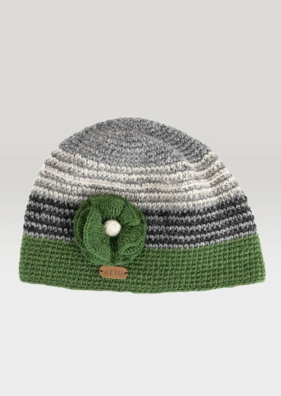 Women's Crochet Flower Cap | Green Grey