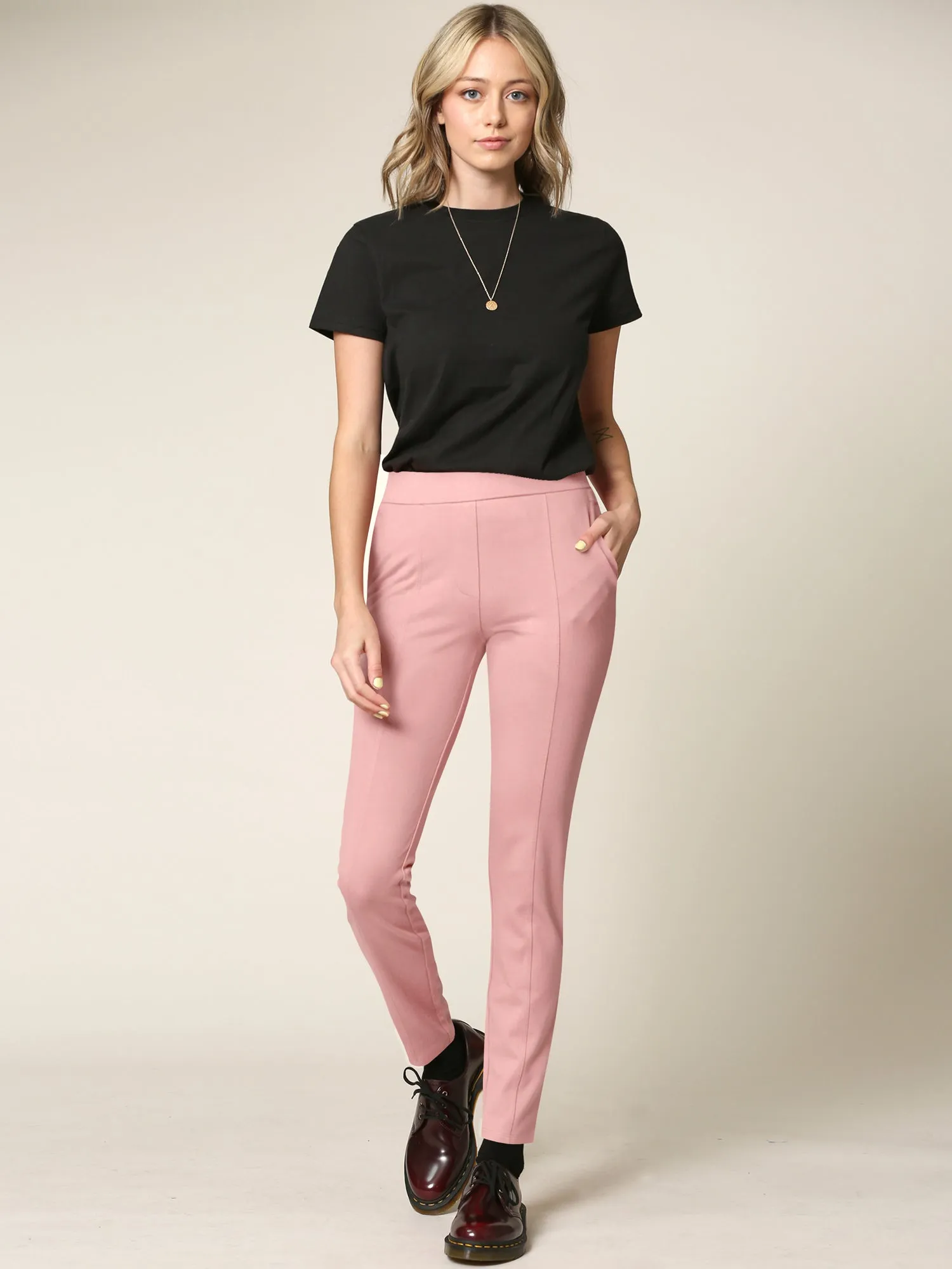 Women's Pull On Legging Ponte Tummy Control Skinny Pant With Pockets