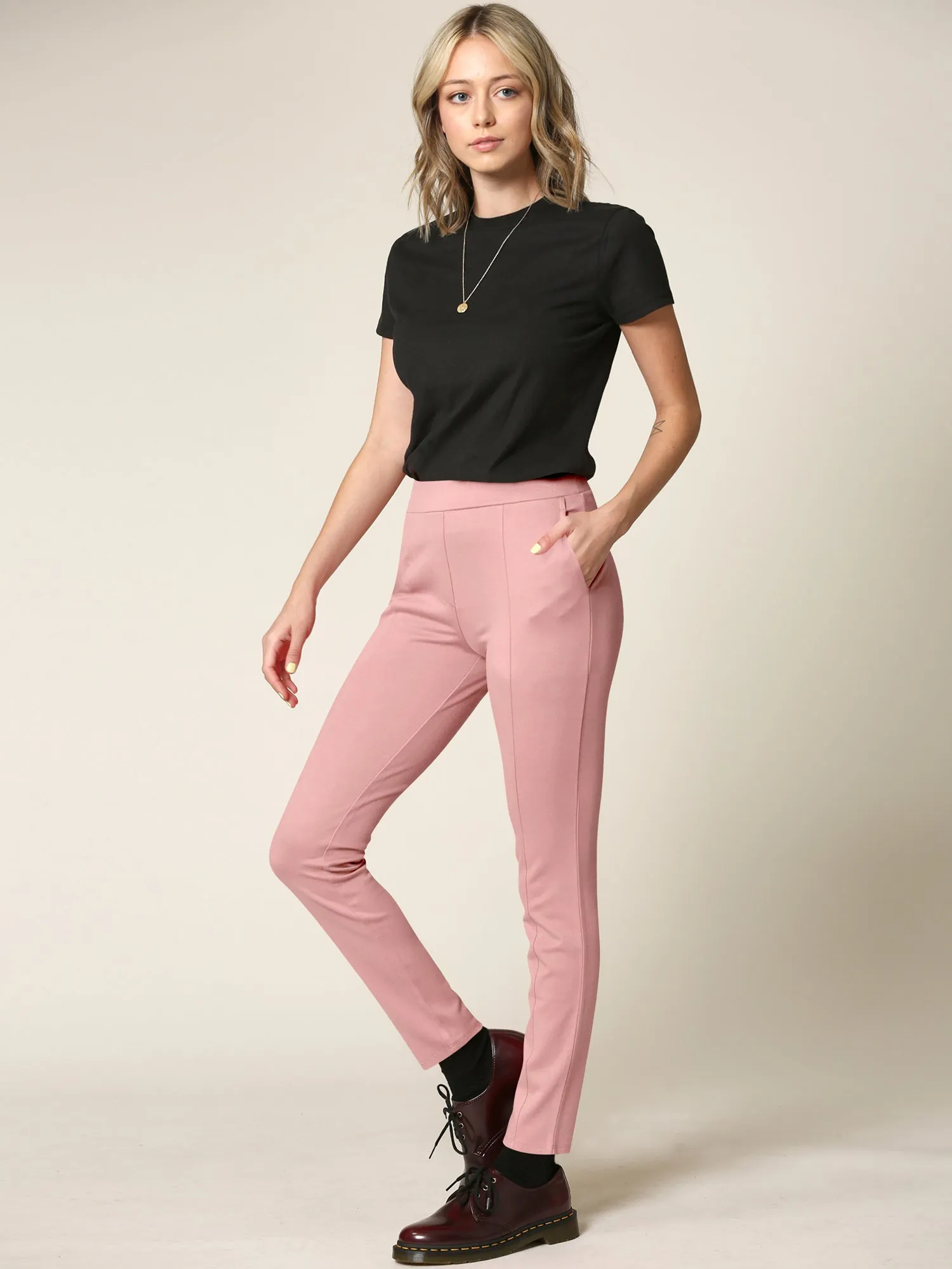 Women's Pull On Legging Ponte Tummy Control Skinny Pant With Pockets