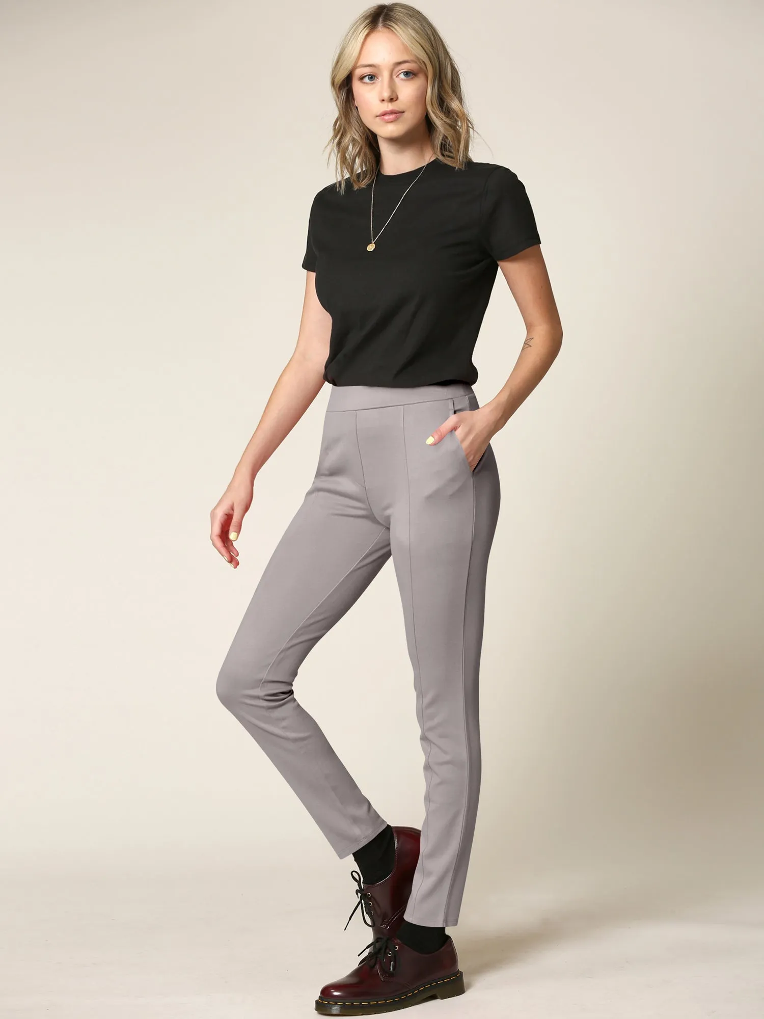 Women's Pull On Legging Ponte Tummy Control Skinny Pant With Pockets