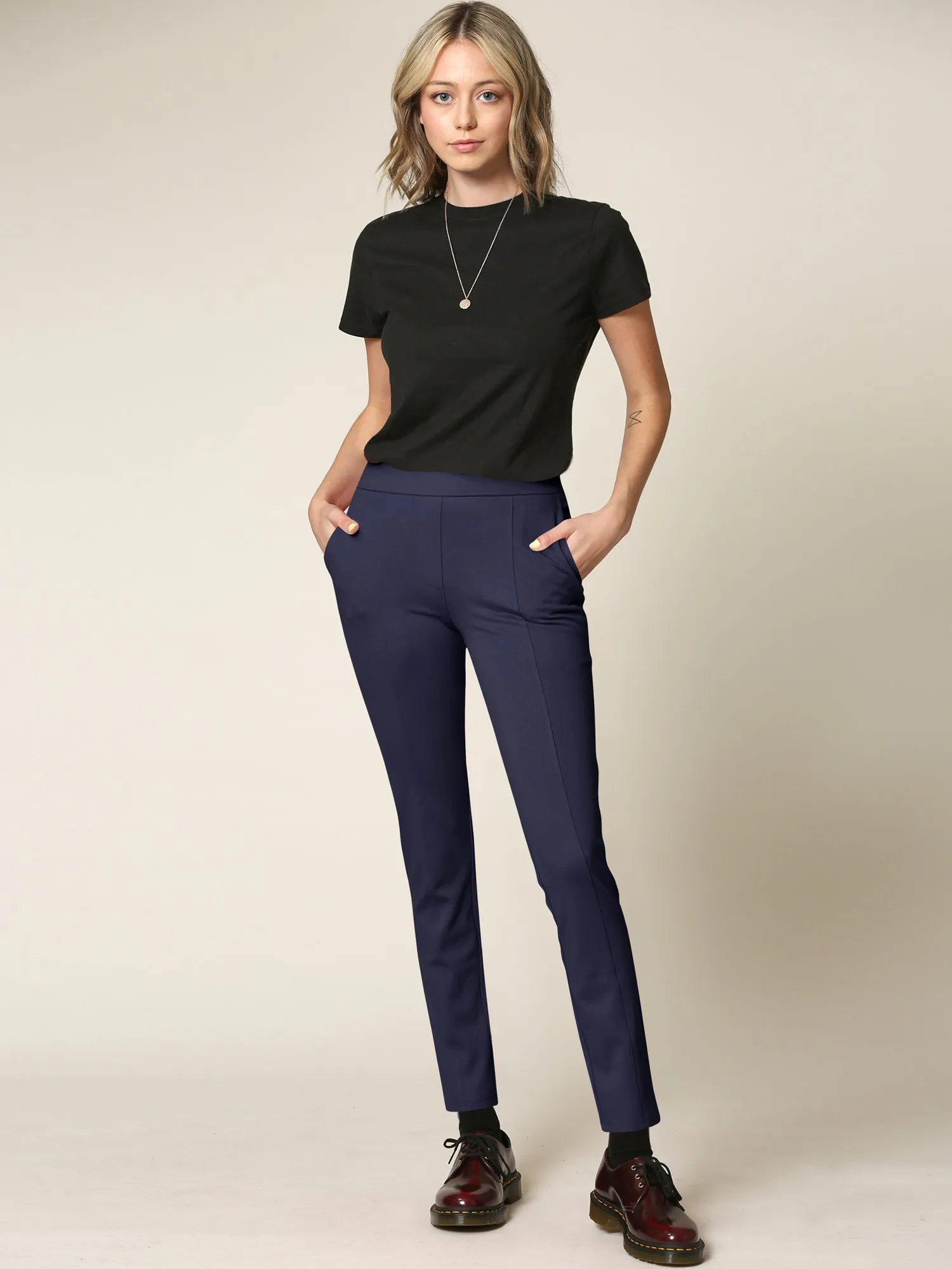 Women's Pull On Legging Ponte Tummy Control Skinny Pant With Pockets