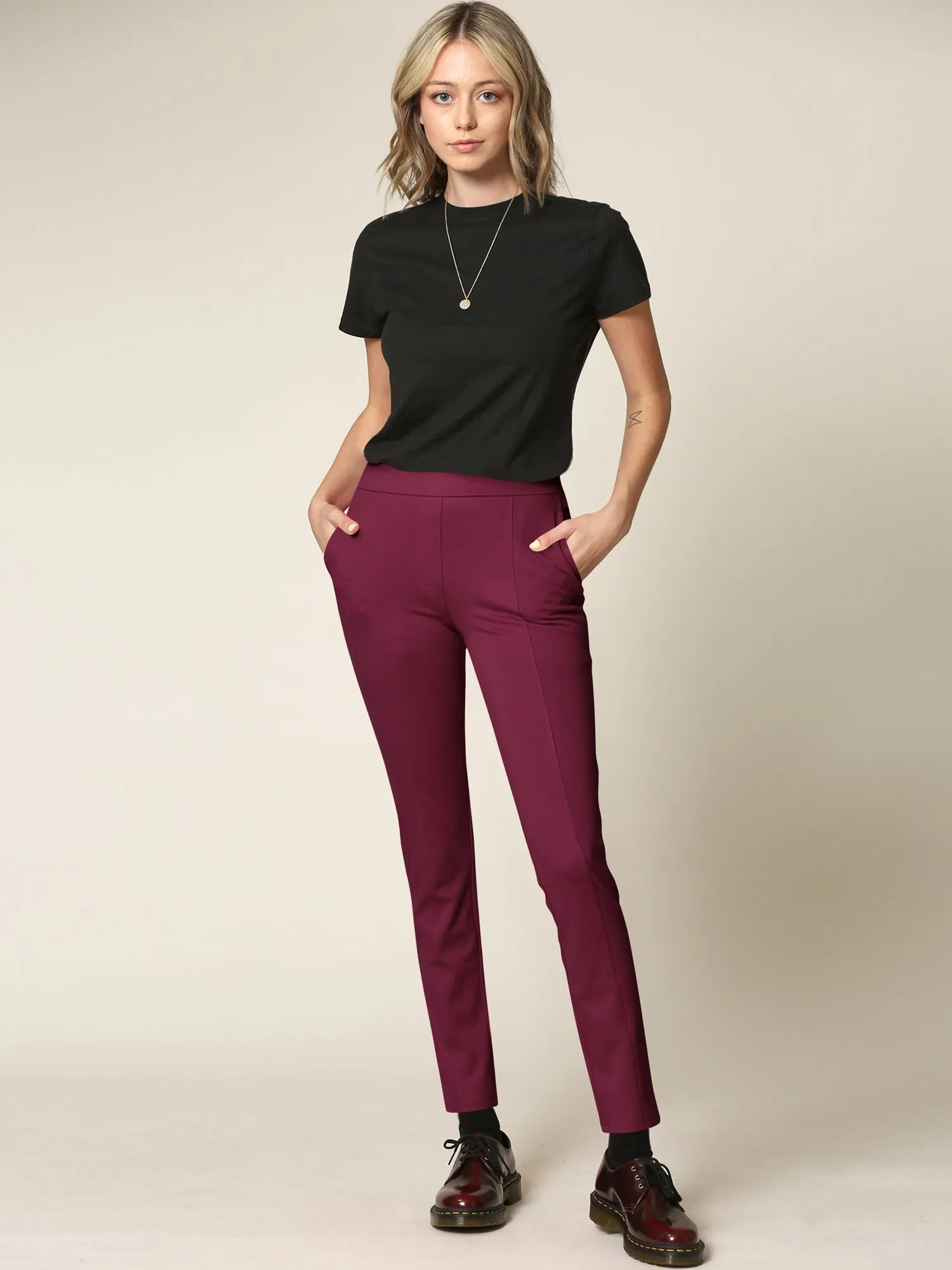 Women's Pull On Legging Ponte Tummy Control Skinny Pant With Pockets