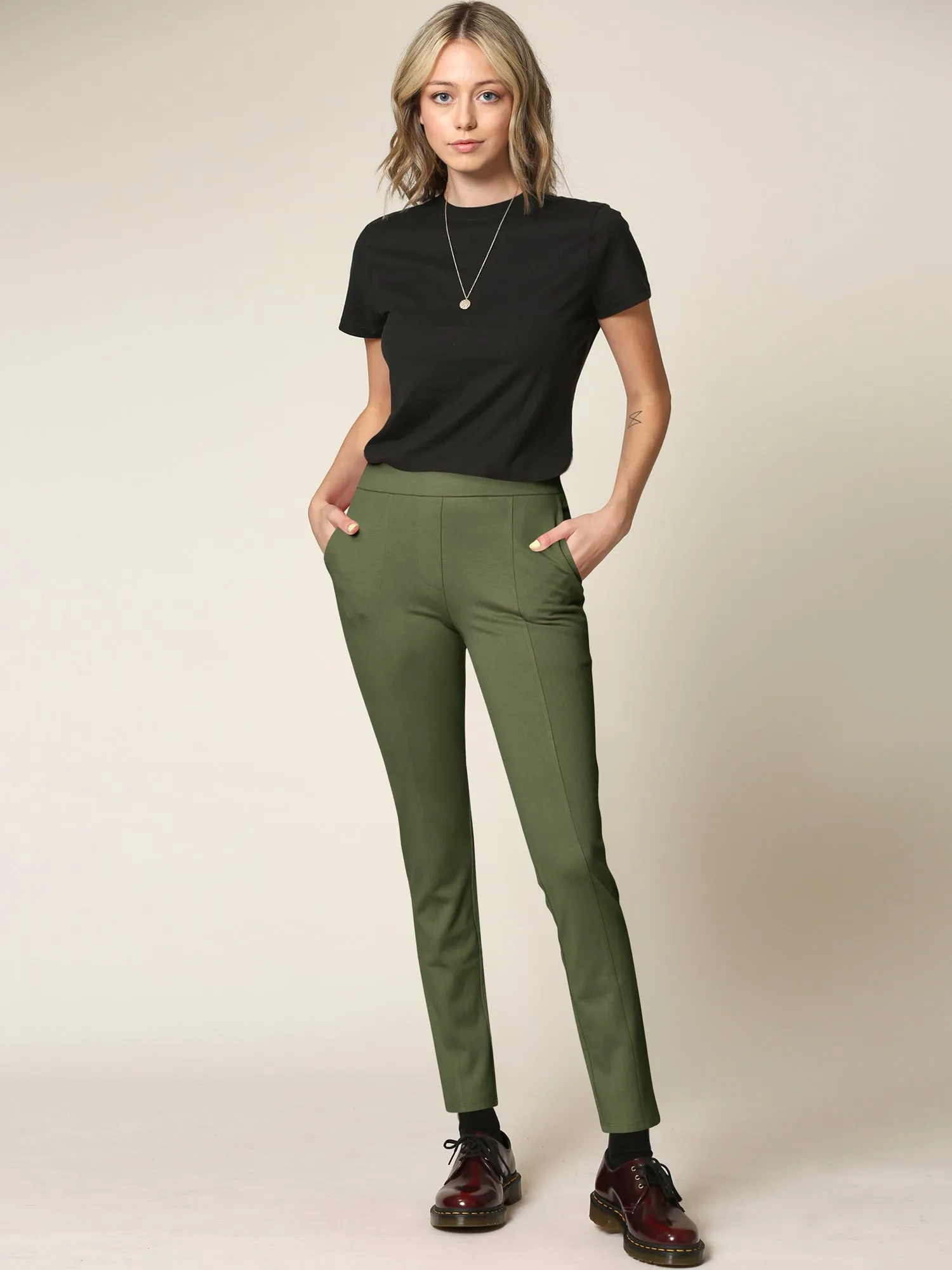 Women's Pull On Legging Ponte Tummy Control Skinny Pant With Pockets