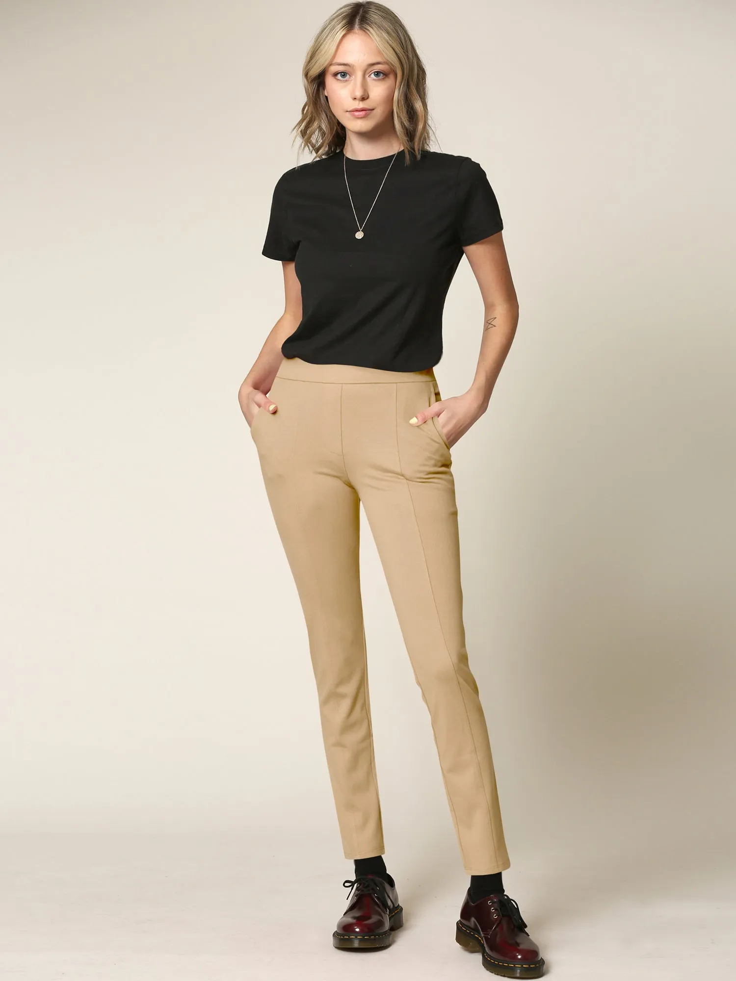 Women's Pull On Legging Ponte Tummy Control Skinny Pant With Pockets